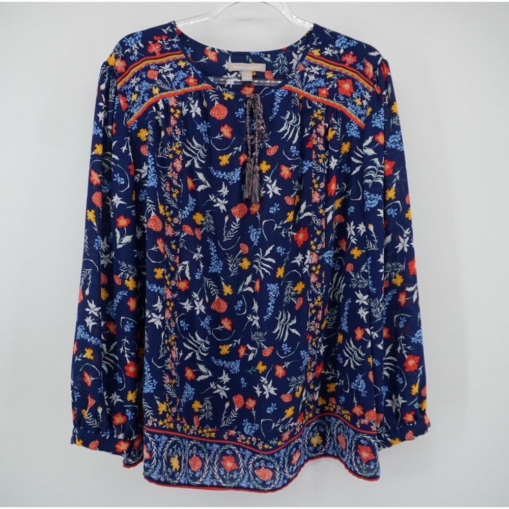 WOMAN WITHIN Tunic Top Plus Size LARGE 18-20‎ Blue Floral Bohemian Peasant